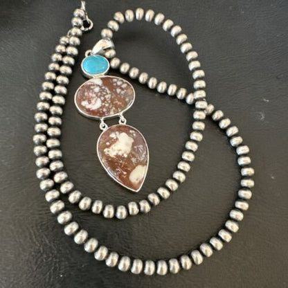 Navajo Wild Horse Blue Kingman Turquoise Necklace | Sterling Silver | 17321