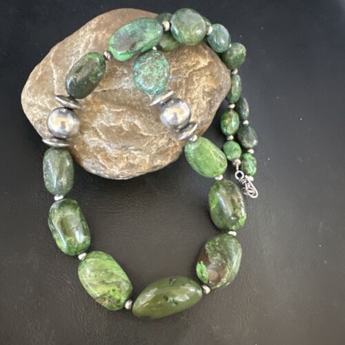 Navajo Green Turquoise Chunky Necklace | Sterling Silver | 23" | Authentic Native American Handmade | 15204