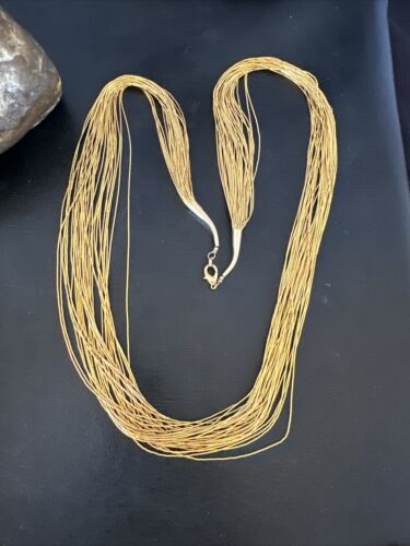 Navajo Gold Filled Heishi Tubes | 30 Strand Liquid Sterling Silver Necklace 29" | 17394