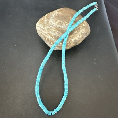 Robin's Egg Blue Turquoise Heishi Bead Necklace | 20" | Sterling Silver | 17374 - Masha USA