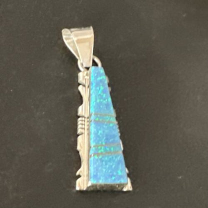 Navajo Blue Opal Inlay Pendant Necklace | Sterling Silver | Authentic Native American Handmade | 15672