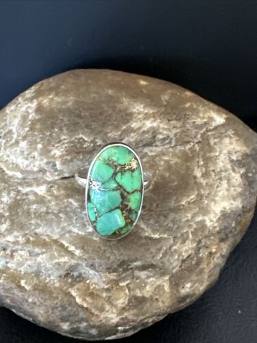 Navajo Green Mojave Turquoise Ring | Sterling Silver | Sz 7 | Authentic Native American Handmade | 15595