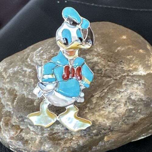 Zuni Sterling Silver Donald Duck Inlay Ring | Sz 6 Adjustable | Authentic Native American Handmade | 16560