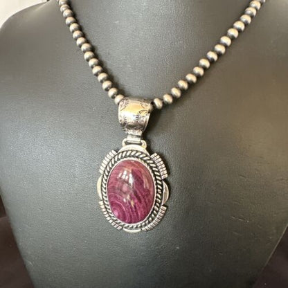 Navajo Purple Spiny Oyster Pendant | Sterling Silver | Native American Handmade Necklace | 16355