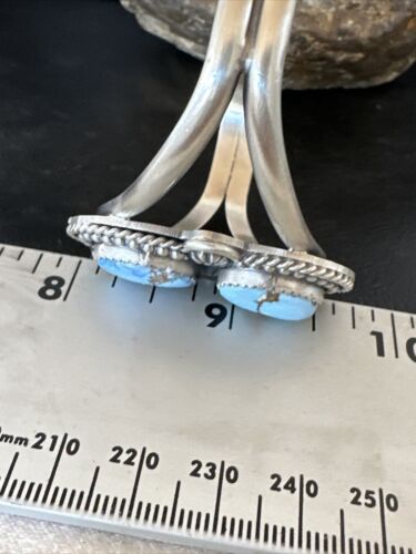 Navajo Blue Golden Hills Turquoise Cuff Bracelet | Sterling Silver | Authentic Native American Handmade | 16429