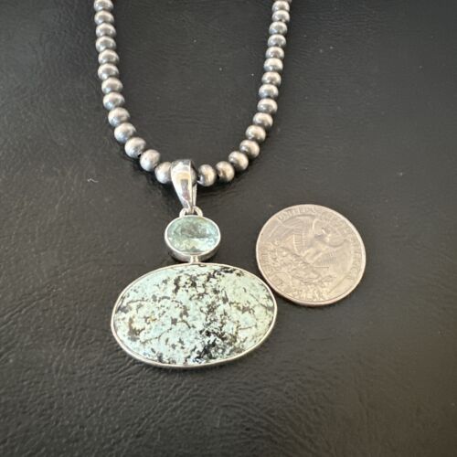 Navajo Dry Creek Turquoise Topaz Pendant Necklace | Sterling Silver | Authentic Native American Handmade | 16315