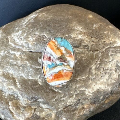 Navajo Turquoise Spiny Oyster Ring | Sterling Silver | Sz 8 | Authentic Native American Handmade | 16614