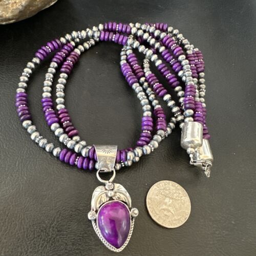 Navajo Sugilite Bead Necklace Set | 3 Strands | Sterling Silver | 21" | Authentic Native American Handmade | 16792