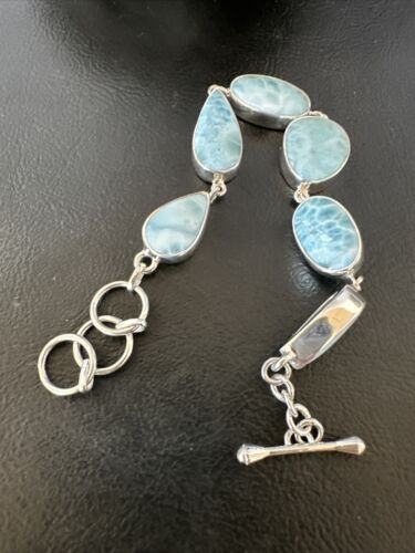 Navajo Blue Larimar Link Bracelet | Sterling Silver | 8" | Authentic Native American Handmade | 16081