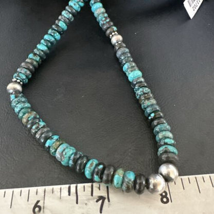 Men's Blue Spiderweb Turquoise Necklace | 8mm | Navajo Sterling Silver | 22" | Authentic Native American Handmade | 11702