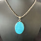 Blue Kingman Turquoise Pendant | Navajo Pearls | Sterling Silver Necklace 20" | 16689