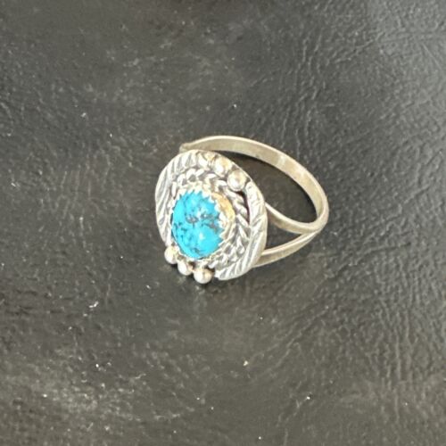 Navajo Blue Kingman Turquoise Pinkie Ring | Sterling Silver | Sz 8 | Authentic Native American Handmade | 15356
