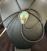 Men's Blue Turquoise #8 Bolo Tie | Navajo Sterling Silver | Authentic Native American Handmade | 16810