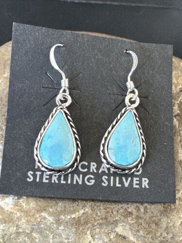 Women's Blue Ridge Turquoise Dangle Earrings | Navajo Sterling Silver | Authentic Native American Handmade | 16514