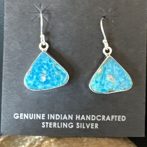 Blue Turquoise Dangle Earrings | Sterling Silver | 1" | Authentic Native American Handmade | 15802