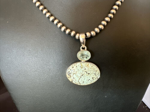 Navajo Dry Creek Turquoise Topaz Pendant Necklace | Sterling Silver | Authentic Native American Handmade | 16438