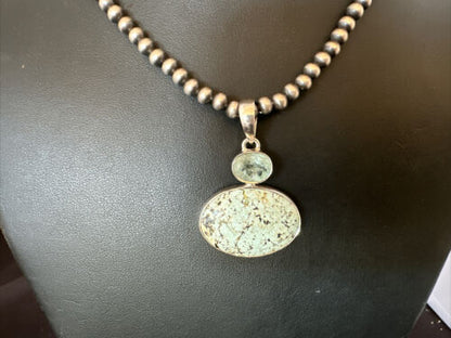 Navajo Dry Creek Turquoise Topaz Pendant Necklace | Sterling Silver | Authentic Native American Handmade | 16438