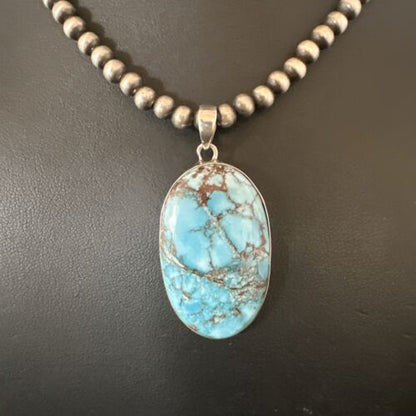 Navajo Blue Spiderweb Turquoise Pendant Necklace | Sterling Silver | Authentic Native American Handmade | 17020