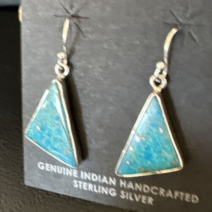 Navajo Blue Turquoise Dangle Earrings | Sterling Silver | 1" | Authentic Native American Handmade | 15801