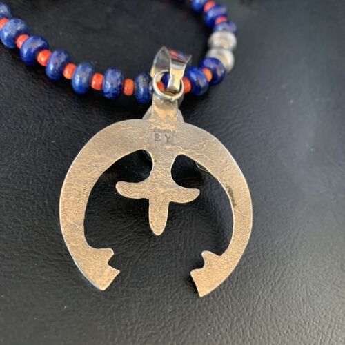 Navajo Blue Lapis Spiny Oyster Naja Pendant Necklace | Sterling Silver | Authentic Native American Handmade | 13706