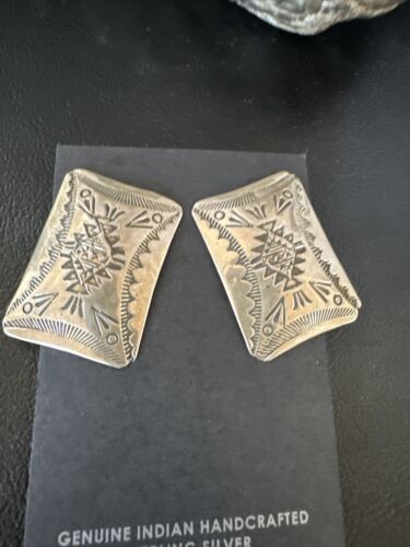 Native American Navajo Stamped Sterling Silver Handmade Earrings | Authentic Artisan Jewelry | 15846