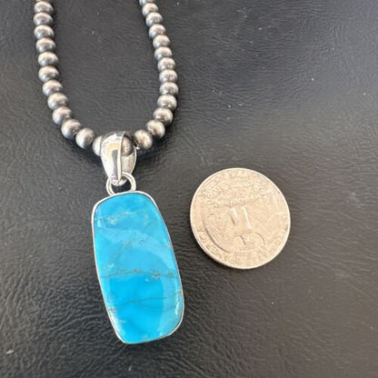 Navajo Blue Kingman Turquoise Pendant Necklace | Sterling Silver | 20" | Authentic Native American Handmade | 16701