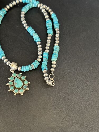 Navajo Kingman Turquoise Pendant Necklace | Sterling Silver | Native American Handmade | 14828