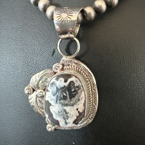 Men's White Buffalo Turquoise Pendant Necklace | Navajo Pearls | Sterling Silver | Native American Handmade | 17331