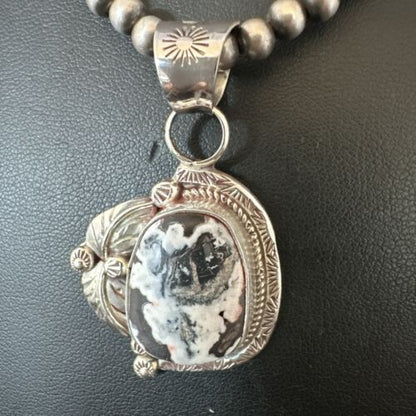 Men's White Buffalo Turquoise Pendant Necklace | Navajo Pearls | Sterling Silver | Native American Handmade | 17331