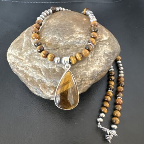 Southwestern Coffee Brown Tiger's Eye Pendant Necklace | Sterling Silver | 15863