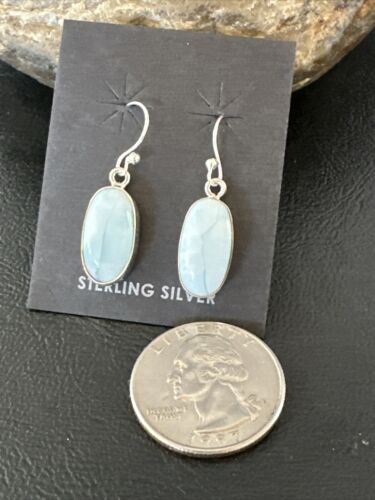 Navajo Blue Larimar Dangle Earrings | Sterling Silver | Authentic Native American Handmade | 17296 - Masha USA