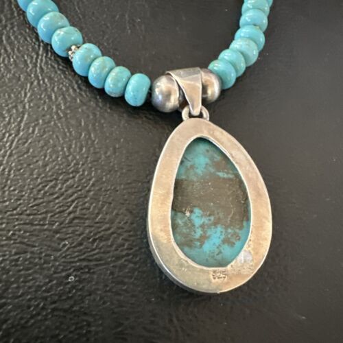 Navajo Blue Kingman Turquoise Pendant Necklace | Sterling Silver | 21" | Authentic Native American Handmade | 16932
