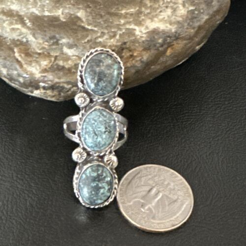 Navajo Blue Spiderweb Turquoise Multi-Stone Ring | Authentic Native American Sterling Silver | Sz 9 | 16705