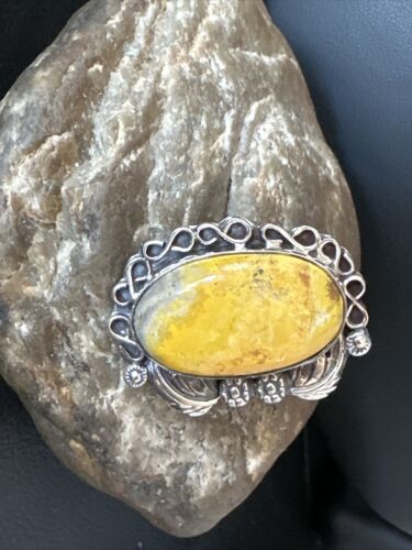 Navajo Yellow Bumble Bee Jasper Ring | Sterling Silver | Sz 9.5 | Authentic Native American Handmade | 14946