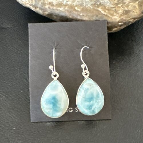 Navajo Blue Larimar Dangle Earrings | Sterling Silver | Authentic Native American Handmade | 17288