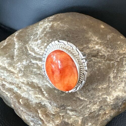 Women's Orange Spiny Oyster Ring | Navajo Sterling Silver | Sz 6.5 | Native American Handmade | 16031