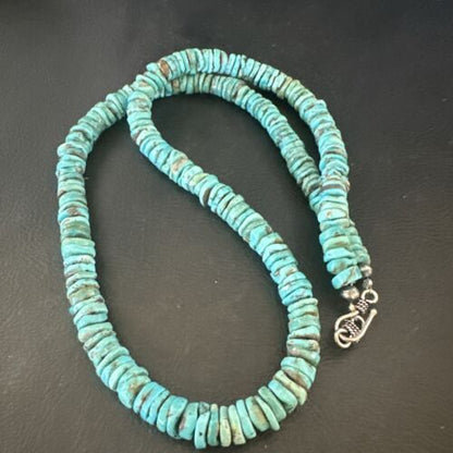 Navajo Blue Turquoise Bead Necklace | 8mm Sterling Silver | 22" | Authentic Native American Handmade | 17581