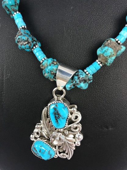 Navajo Sterling Silver Kingman Turquoise Nugget Pendant Necklace | Multi-Stone | Native American | 3126