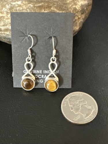 Navajo Coffee Tiger's Eye Dangle Earrings | Sterling Silver | Authentic Native American Handmade | 14921