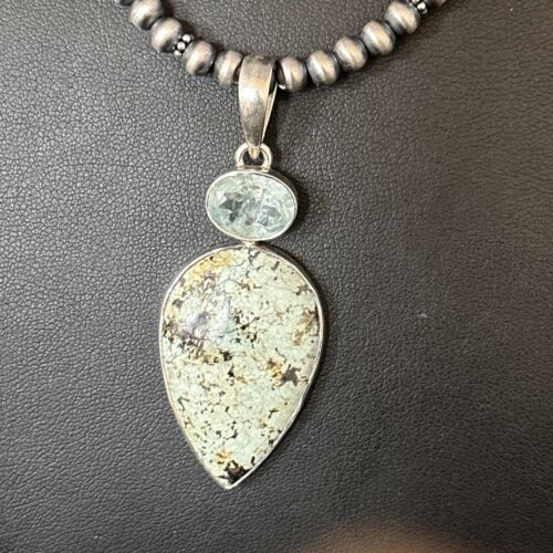 Navajo Green Turquoise Pendant Necklace | Sterling Silver | 21" | Authentic Native American Handmade | 14473