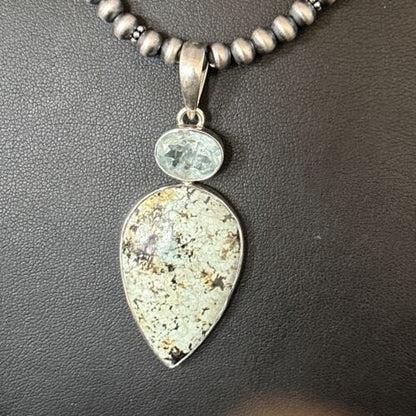 Navajo Green Turquoise Pendant Necklace | Sterling Silver | 21" | Authentic Native American Handmade | 14473