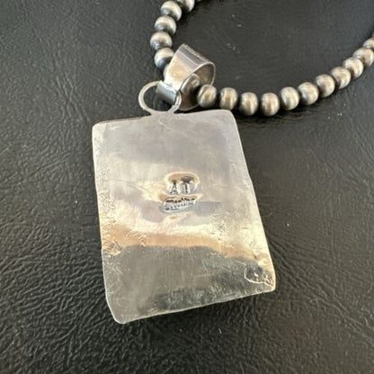 White Buffalo Turquoise Pendant | Navajo Pearls Sterling Silver Necklace | Authentic Native American Handmade | 17103