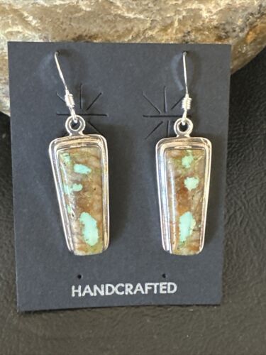 Navajo Blue Boulder Turquoise Dangle Earrings | Sterling Silver | Authentic Native American Handmade | 16506 - Masha USA
