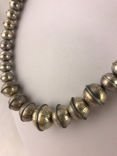 Hand Stamped Navajo Pearls Graduated Sterling Silver Necklace | 23" | Native American | 93323