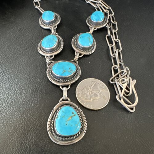Navajo Lariat Necklace with Blue Kingman Turquoise | Sterling Silver | 26" | 15907
