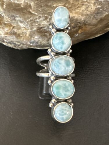 Navajo Blue Larimar Multi-Stone Ring | Authentic Native American Sterling Silver | Multi-Stone | Sz 6.5 | 15980