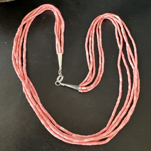 Pink Conch Tube Heishi Bead | 5 Strand Navajo Sterling Silver Necklace | 19" | 16545