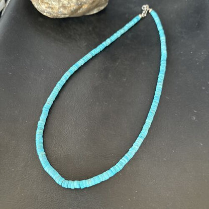 Robin's Egg Blue Turquoise Heishi Bead Necklace | 20" | Sterling Silver | 17374 - Masha USA