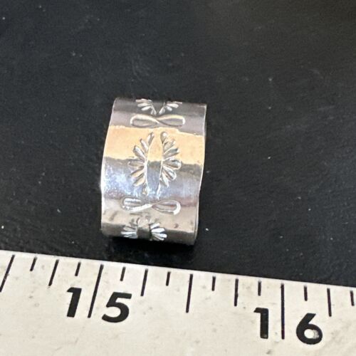 Men's Wide Band Navajo Stamped Ring | Sterling Silver | Sz 9.5 | Authentic Native American Handmade | 14977