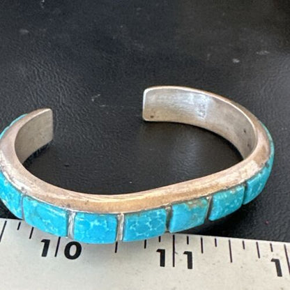 Old Pawn Men's Blue Kingman Turquoise Cuff Bracelet | Zuni Sterling Silver | 15955